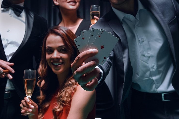 Multi-camera view of croupier rolling dice from above